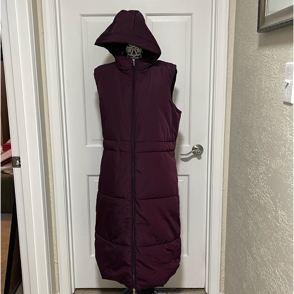 CALVIN KLEIN LONG DEEP WINE MERLOT PUFFER VEST NWT